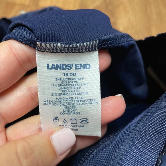 Lands End Womens Solid Navy Blue Tankini Swim Top Drape Banded 18DD Molded Cups - Picture 6 of 7